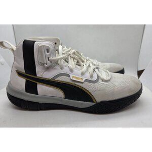 Mens Puma Legacy 68 High Top Basketball Sneakers 8.5 White BlackGold Mesh